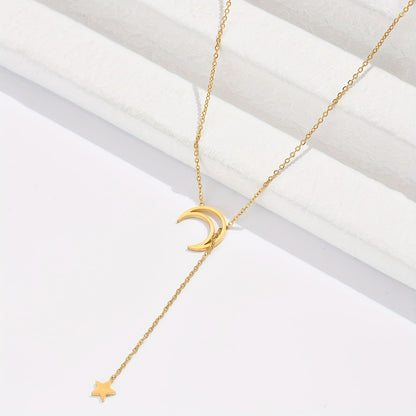 Wholesale Simple Style Star Moon Stainless Steel 14k Gold Plated Necklace