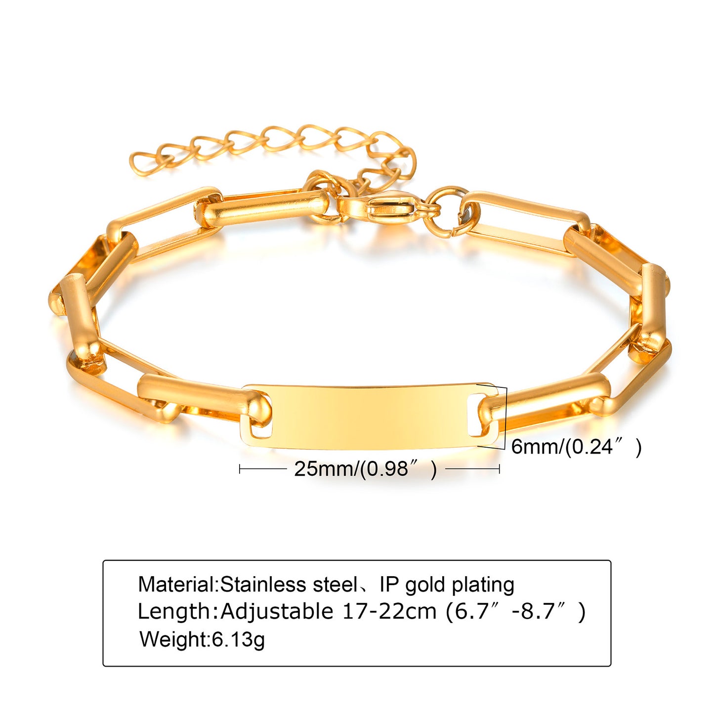 Ig Style Simple Style Rectangle Stainless Steel Polishing Plating 18k Gold Plated Bracelets