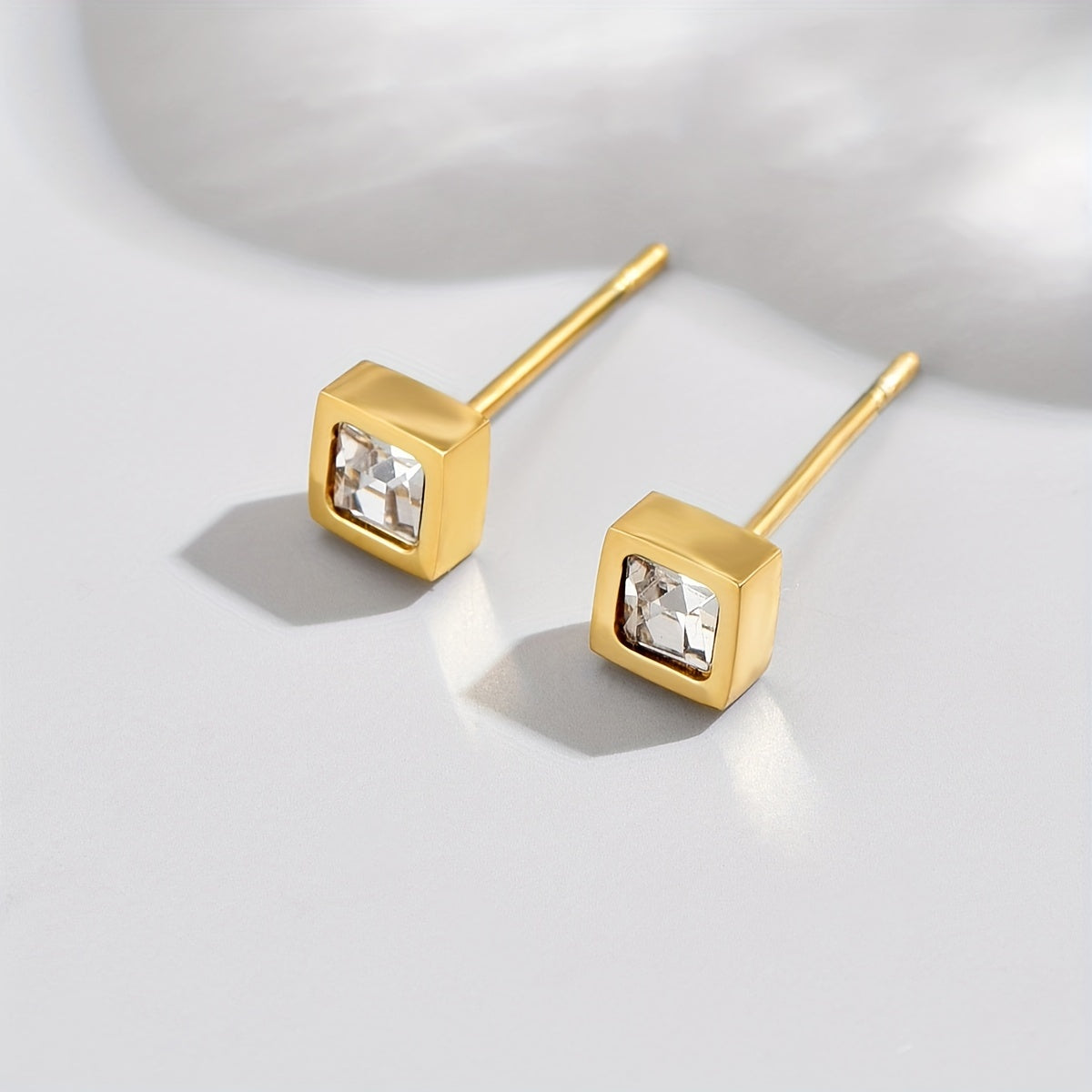 1 Pair Simple Style Square Stainless Steel Plating Inlay Zircon 14k Gold Plated Ear Studs