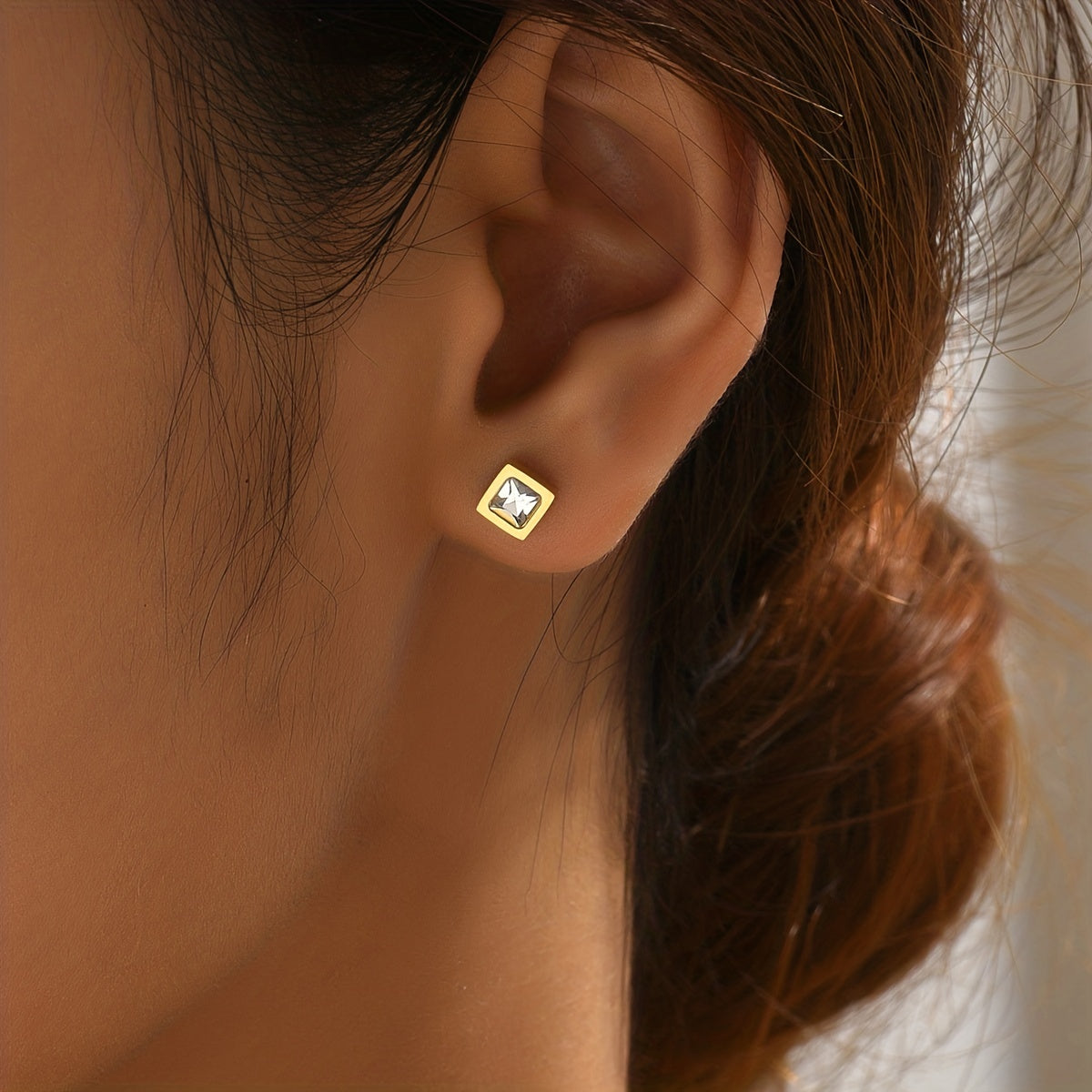 1 Pair Simple Style Square Stainless Steel Plating Inlay Zircon 14k Gold Plated Ear Studs