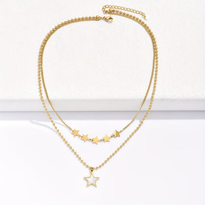 Wholesale Korean Style Pentagram Stainless Steel 14k Gold Plated Shell Layered Necklaces