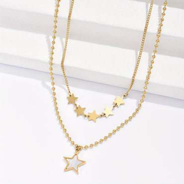 Wholesale Korean Style Pentagram Stainless Steel 14k Gold Plated Shell Layered Necklaces