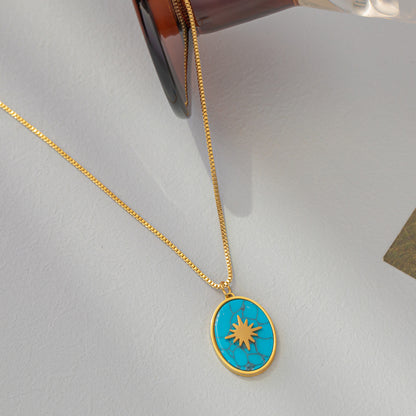 Wholesale Retro Star Oval Titanium Steel 18k Gold Plated Turquoise Earrings Necklace