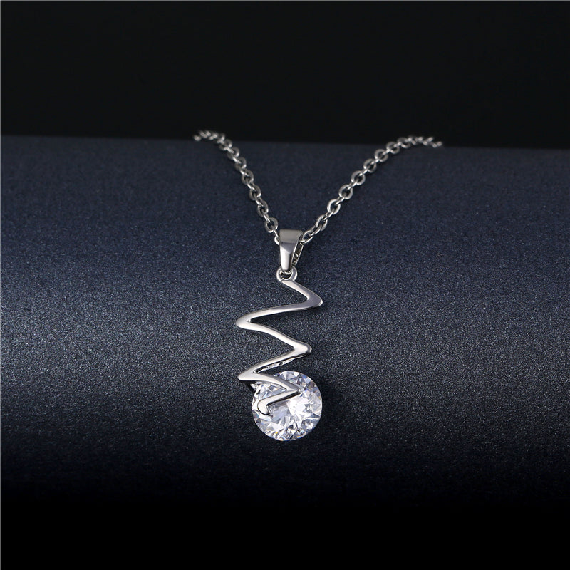 Wholesale Korean Style Peacock Leaves Water Droplets Stainless Steel Titanium Steel Platinum Plated Rhodium Plated Zircon Pendant Necklace