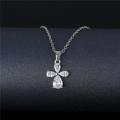 Wholesale Korean Style Peacock Leaves Water Droplets Stainless Steel Titanium Steel Platinum Plated Rhodium Plated Zircon Pendant Necklace