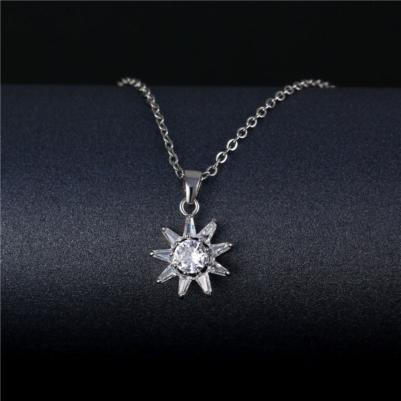 Wholesale Korean Style Peacock Leaves Water Droplets Stainless Steel Titanium Steel Platinum Plated Rhodium Plated Zircon Pendant Necklace