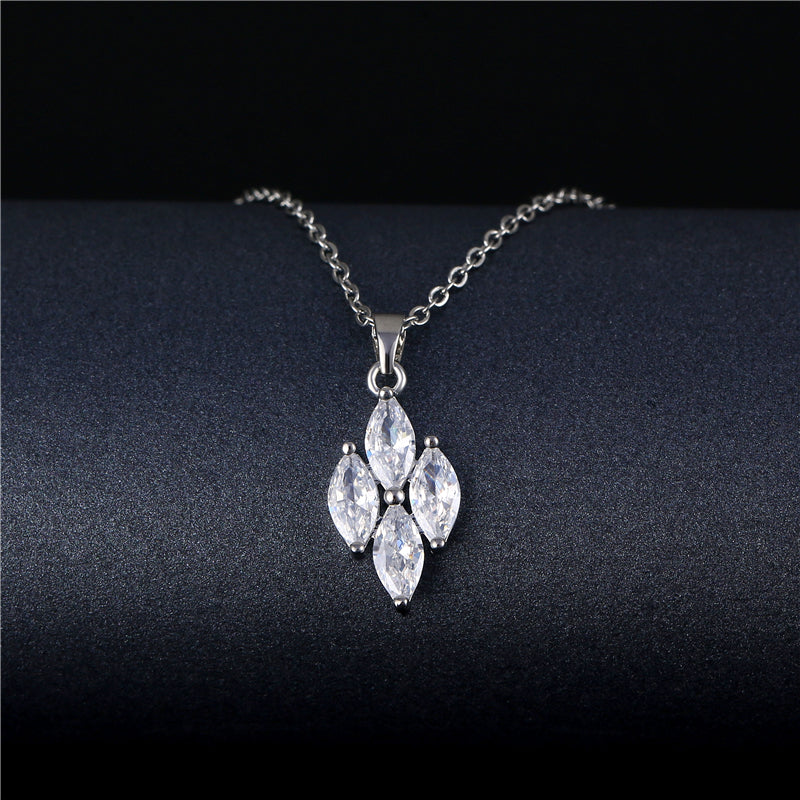 Wholesale Korean Style Peacock Leaves Water Droplets Stainless Steel Titanium Steel Platinum Plated Rhodium Plated Zircon Pendant Necklace