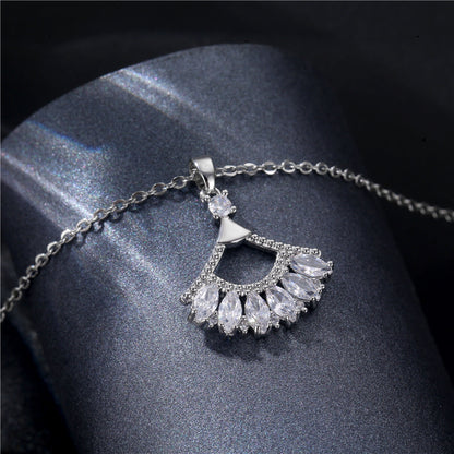 Wholesale Korean Style Peacock Leaves Water Droplets Stainless Steel Titanium Steel Platinum Plated Rhodium Plated Zircon Pendant Necklace