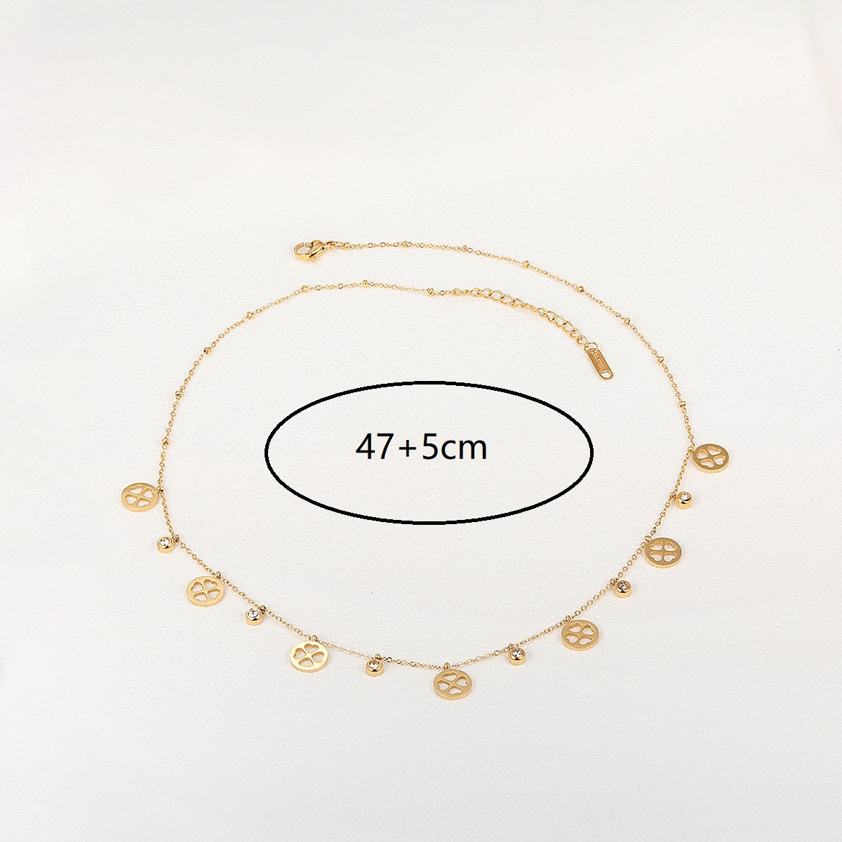 Wholesale Retro Four Leaf Clover Palm Moon Stainless Steel 18k Gold Plated Zircon Necklace