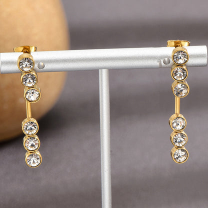 1 Pair Elegant Round Stainless Steel Plating Inlay Artificial Rhinestones 14k Gold Plated Drop Earrings