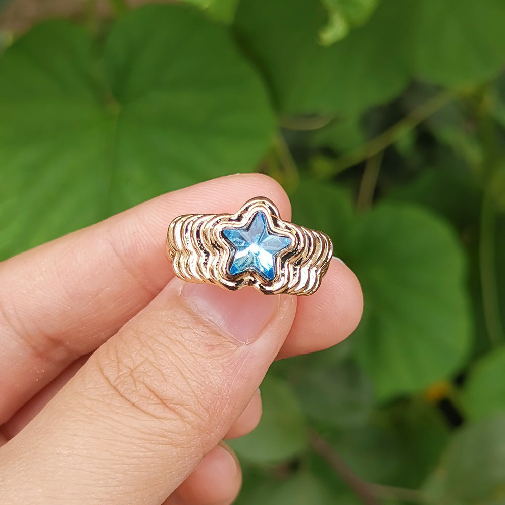 Cute Star Waves Alloy Inlay Zircon Women's Rings