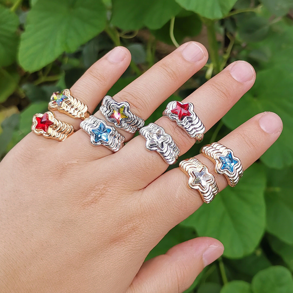 Cute Star Waves Alloy Inlay Zircon Women's Rings