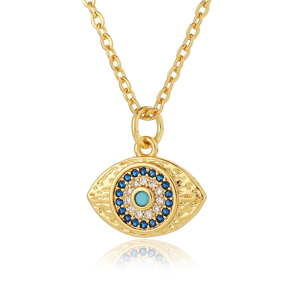 Retro Romantic Palm Eye Copper Plating Inlay Zircon Gold Plated Pendant Necklace