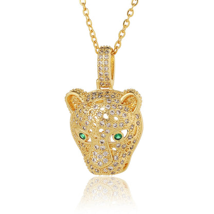 Retro Animal Copper Plating Inlay Zircon Gold Plated Pendant Necklace