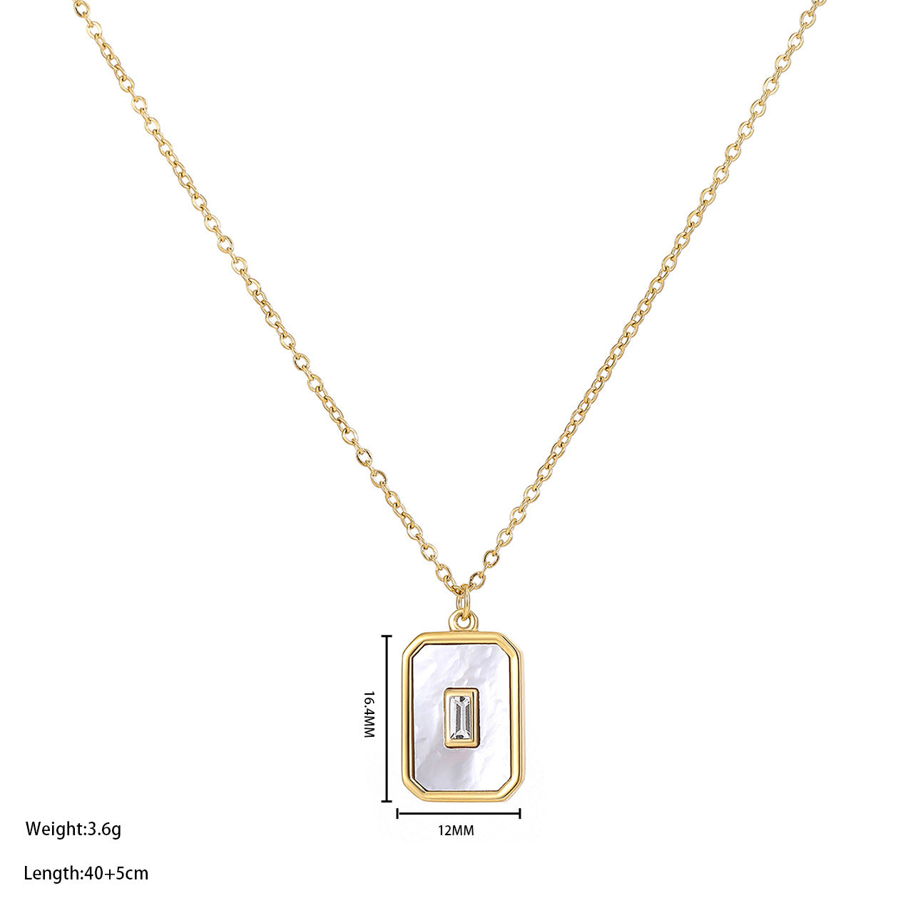 Simple Style Rectangle Stainless Steel Plating Inlay Shell White Gold Plated Gold Plated Pendant Necklace