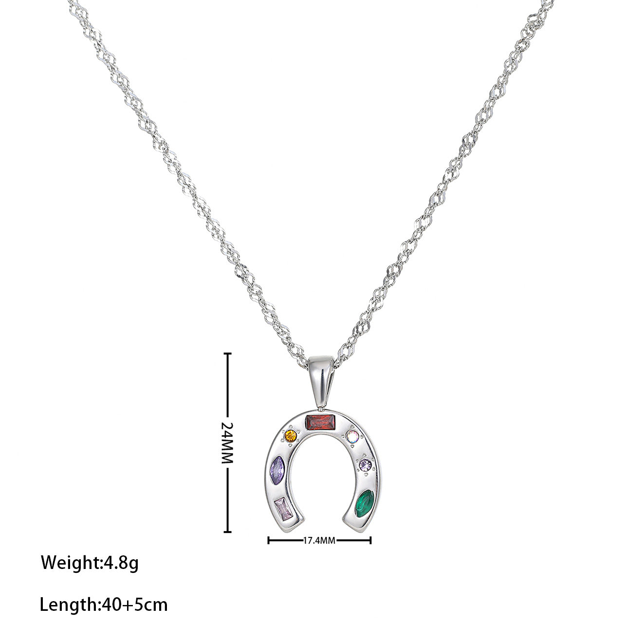 Wholesale Streetwear Horseshoe Titanium Steel Zircon Pendant Necklace