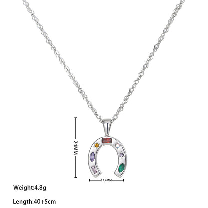 Wholesale Streetwear Horseshoe Titanium Steel Zircon Pendant Necklace