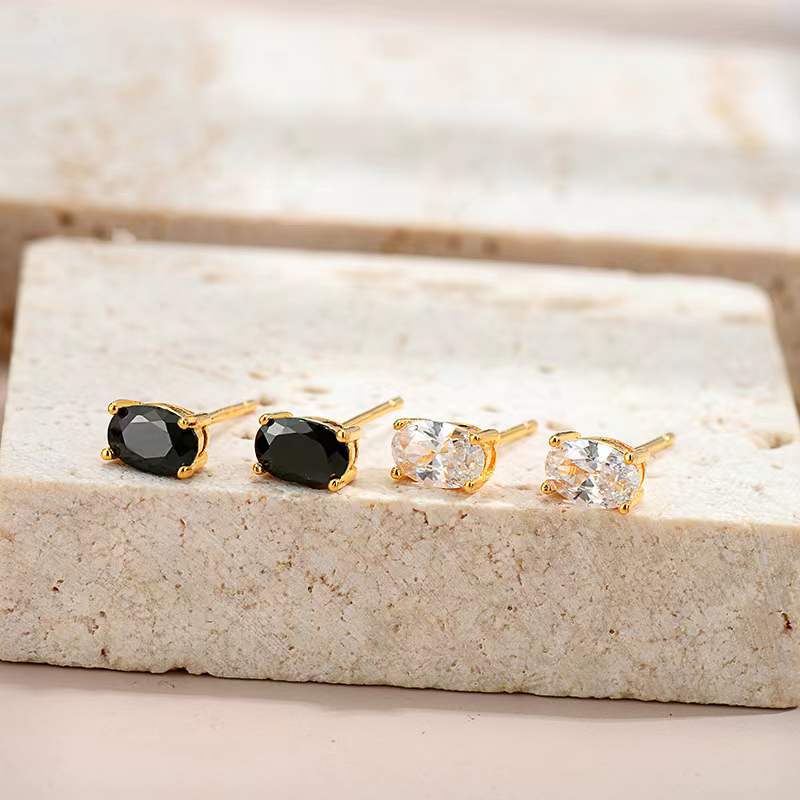 1 Pair Simple Style Solid Color Sterling Silver Plating Inlay Zircon Ear Studs