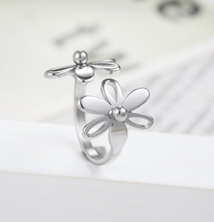 1 Piece Fashion Flower Titanium Steel Plating Open Ring