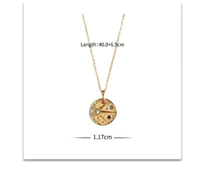 Retro Sun Moon Stainless Steel Titanium Steel Plating Inlay Zircon 18k Gold Plated Pendant Necklace