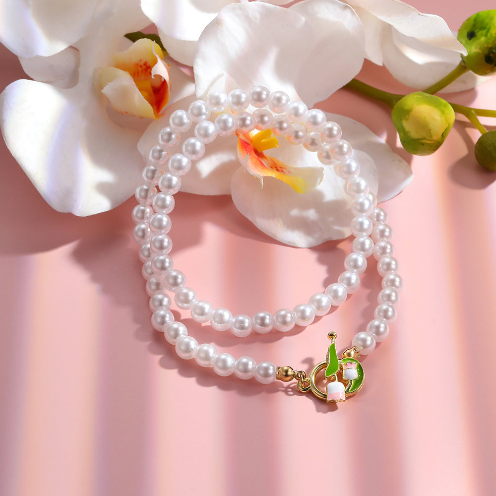 Fairy Style Princess Sweet Tulip Imitation Pearl Alloy Plating Inlay Artificial Crystal Gold Plated Silver Plated Women's Choker