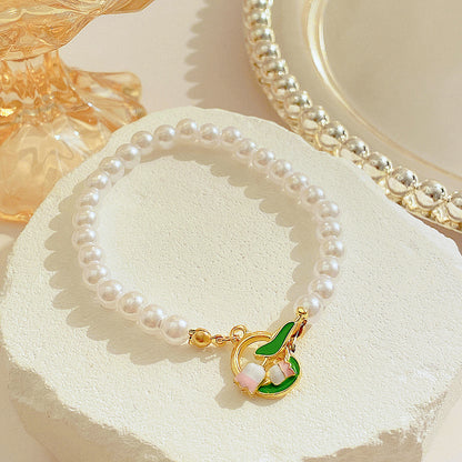 Fairy Style Princess Sweet Tulip Imitation Pearl Alloy Plating Inlay Artificial Crystal Gold Plated Silver Plated Women's Choker