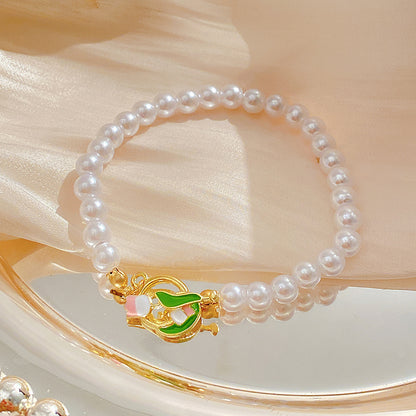 Fairy Style Princess Sweet Tulip Imitation Pearl Alloy Plating Inlay Artificial Crystal Gold Plated Silver Plated Women's Choker