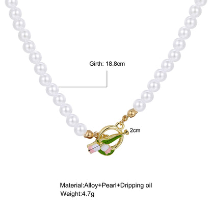 Fairy Style Princess Sweet Tulip Imitation Pearl Alloy Plating Inlay Artificial Crystal Gold Plated Silver Plated Women's Choker