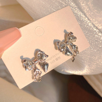 1 Pair Simple Style Heart Shape Flower Inlay Sterling Silver Pearl Zircon Drop Earrings Ear Studs