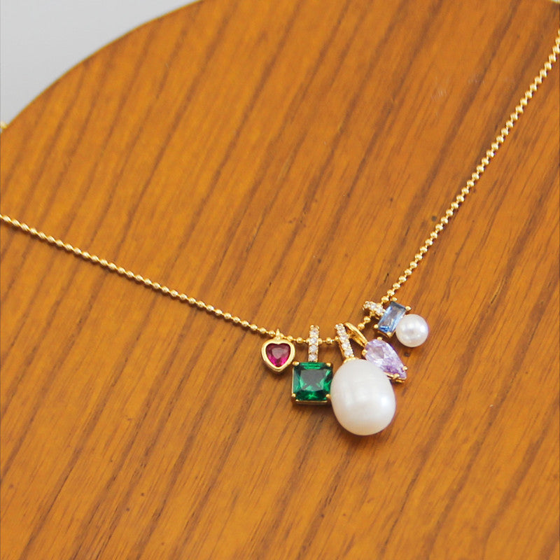 Elegant Square Heart Shape Freshwater Pearl Copper Inlay Zircon Pendant Necklace