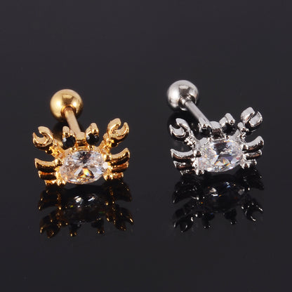 1 Piece Retro Starfish Crab Stainless Steel Copper Inlay Zircon Ear Studs