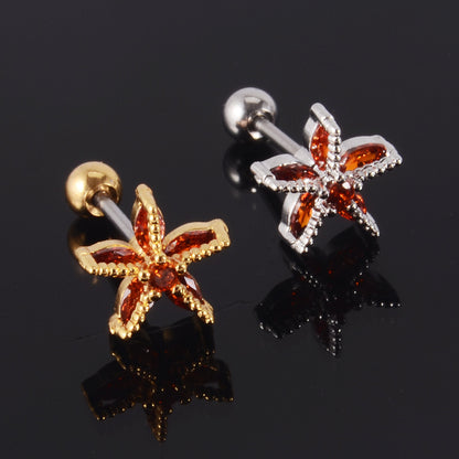 1 Piece Retro Starfish Crab Stainless Steel Copper Inlay Zircon Ear Studs