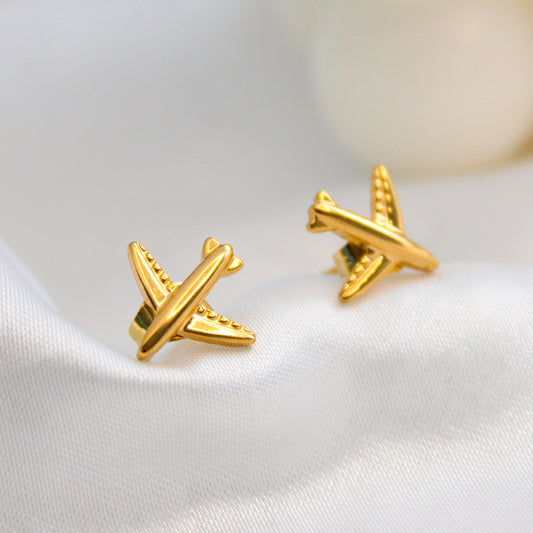 1 Pair Simple Style Airplane Titanium Steel Plating Gold Plated Ear Studs