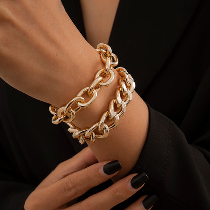 Punk Double Thick Chain Bracelet Set