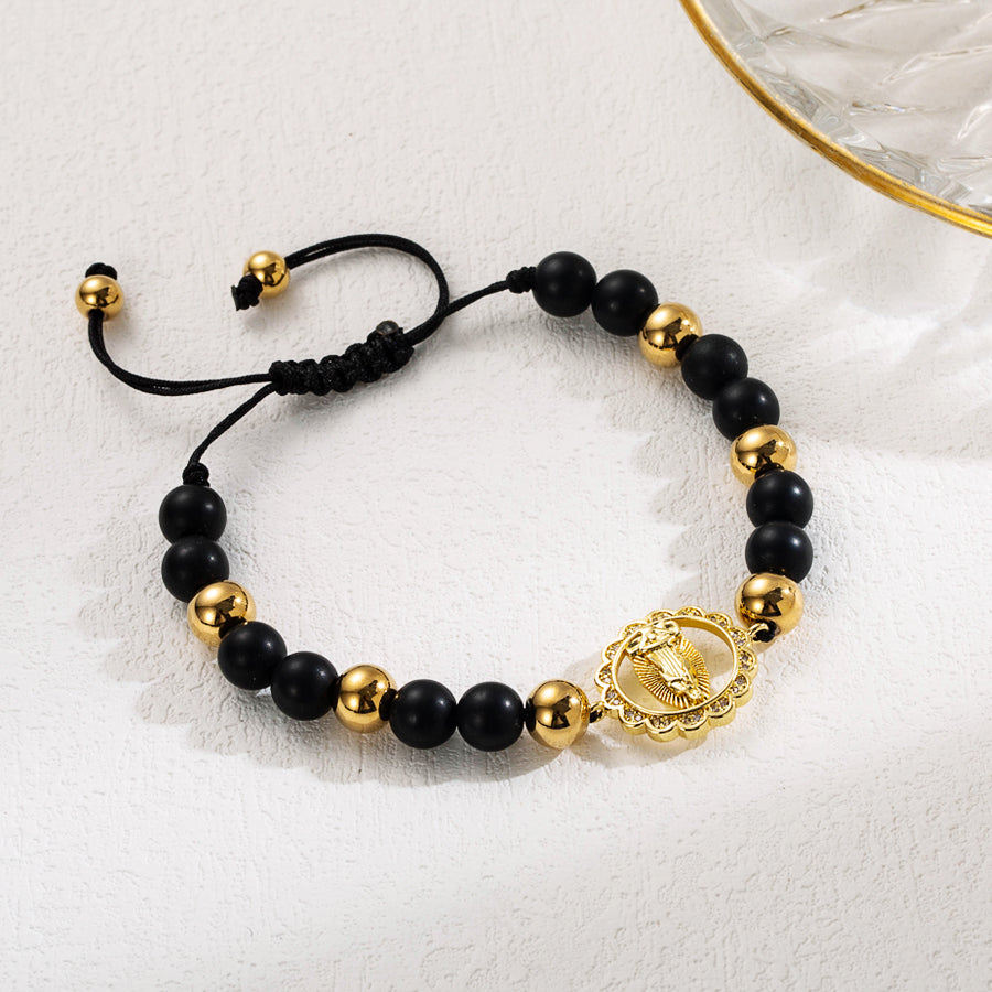 Ins Style Human Cross Stainless Steel Stone Beaded Plating Inlay Artificial Gemstones Gold Plated Bracelets