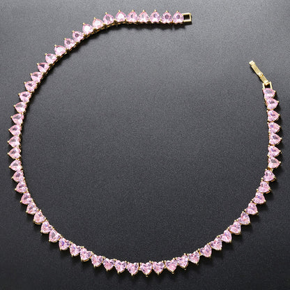 Luxurious Heart Shape Copper 18k Gold Plated Zircon Bracelets Necklace In Bulk