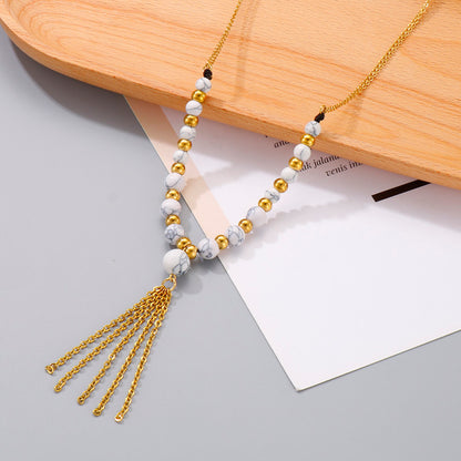 Wholesale Retro Tassel Titanium Steel Agate Earrings Necklace