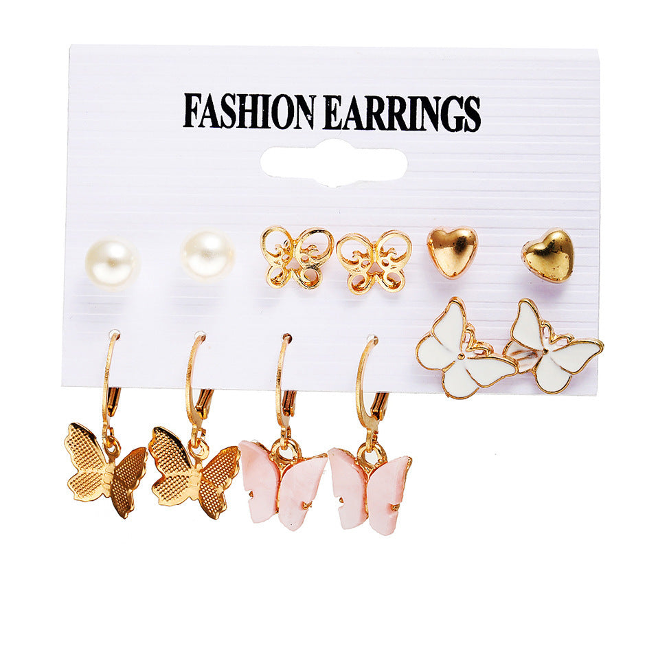 Wholesale Jewelry 1 Set Retro Round Heart Shape Butterfly Imitation Pearl Alloy Shell Earrings