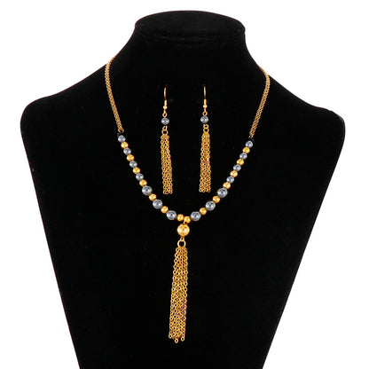 Wholesale Retro Tassel Titanium Steel Agate Earrings Necklace