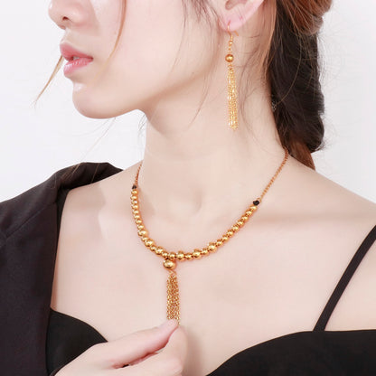 Wholesale Retro Tassel Titanium Steel Agate Earrings Necklace