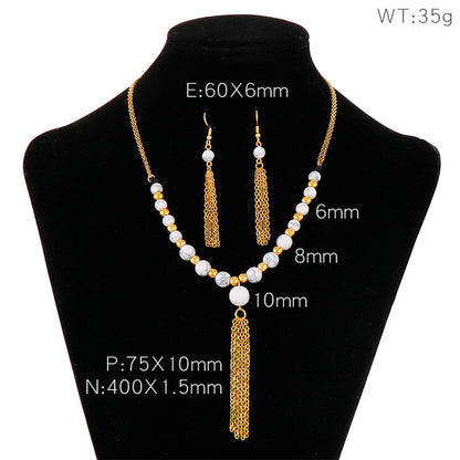 Wholesale Retro Tassel Titanium Steel Agate Earrings Necklace