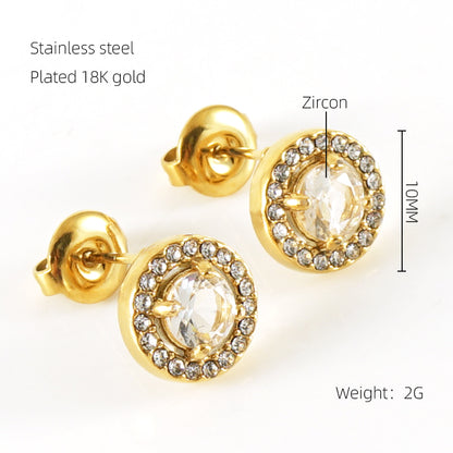 1 Pair Glam Sun Water Droplets Heart Shape Inlay Stainless Steel Rhinestones Zircon 18k Gold Plated Ear Studs