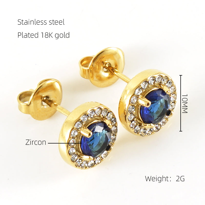 1 Pair Glam Sun Water Droplets Heart Shape Inlay Stainless Steel Rhinestones Zircon 18k Gold Plated Ear Studs