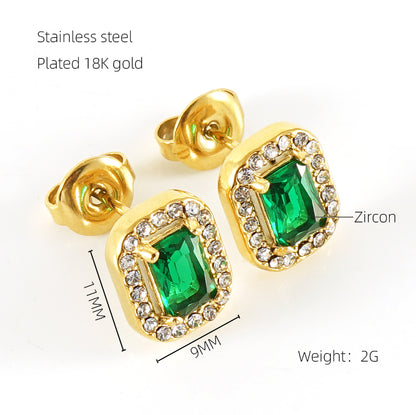 1 Pair Glam Sun Water Droplets Heart Shape Inlay Stainless Steel Rhinestones Zircon 18k Gold Plated Ear Studs