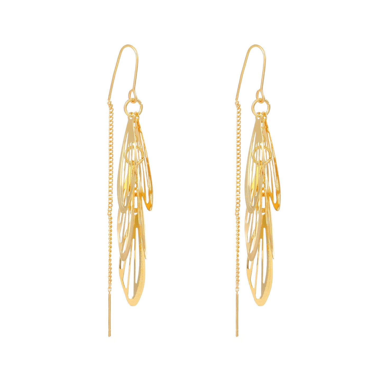 Wholesale Jewelry 1 Pair Simple Style Leaves Alloy 14k Gold Plated Dangling Earrings