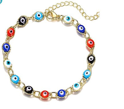 Wholesale Retro Devil's Eye Stainless Steel Glass Bracelets Anklet Necklace