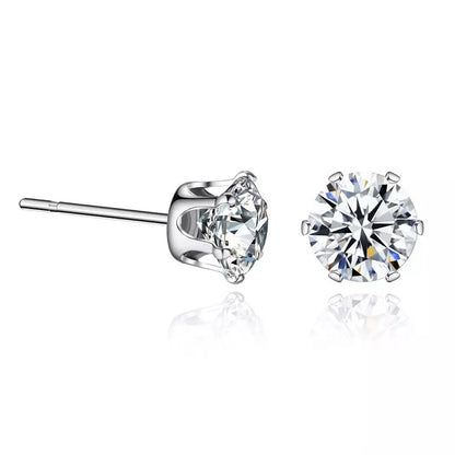 1 Pair Simple Style Shiny Round Stainless Steel Brass Plating Inlay Zircon Platinum Plated Rhodium Plated Ear Studs