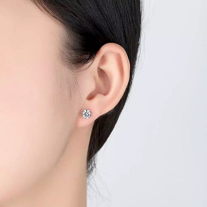 1 Pair Simple Style Shiny Round Stainless Steel Brass Plating Inlay Zircon Platinum Plated Rhodium Plated Ear Studs