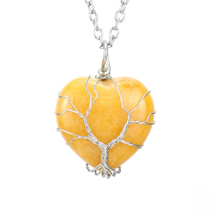 Simple Style Heart Shape Natural Stone Ferroalloy Knitting Pendant Necklace