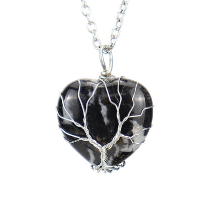 Simple Style Heart Shape Natural Stone Ferroalloy Knitting Pendant Necklace